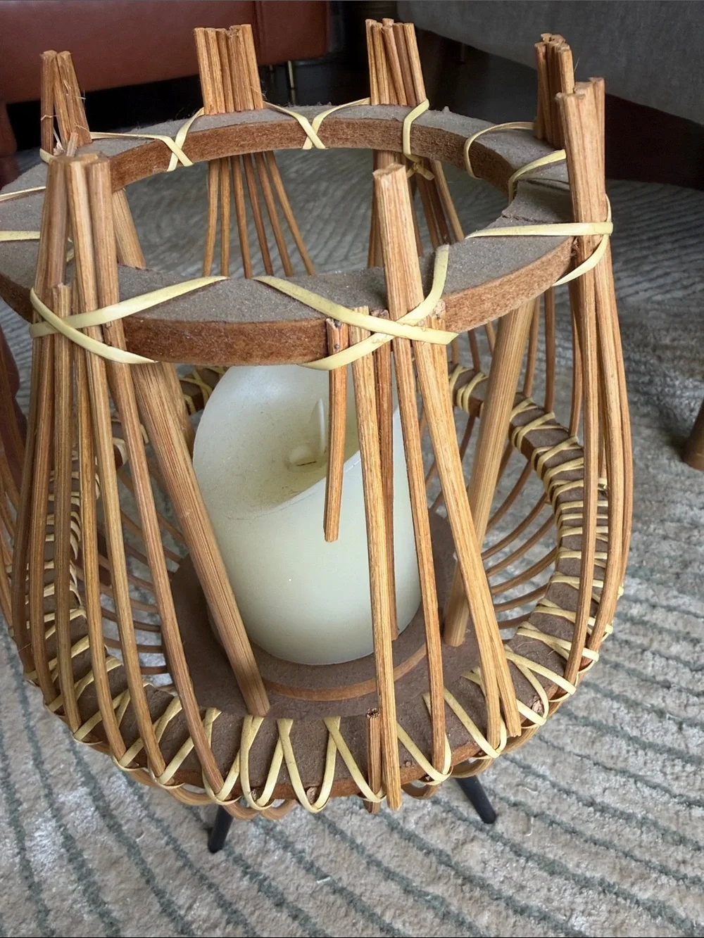 Wicker Tripod Lantern in Natural Brown